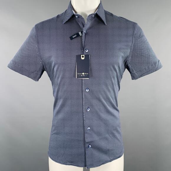 STONE ROSE Size S Navy White Dots Cotton Spread Collar Short Sleeve Shirt - Picture 1 of 7